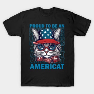 Proud To Be An Americat 4th Of July Cat American Flag T-Shirt